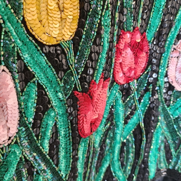 NWT JUDITH ANN PLUS Tulips Black Sequin Beaded Silk Jacket Blazer Women's 3X New - Picture 5 of 12